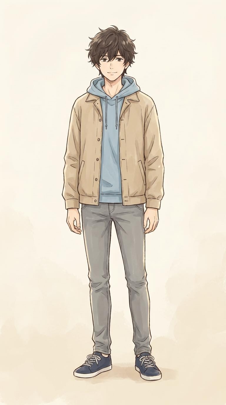 Firo, an anime-style illustrated AI avatar — young man with light hair in a beige jacket.
